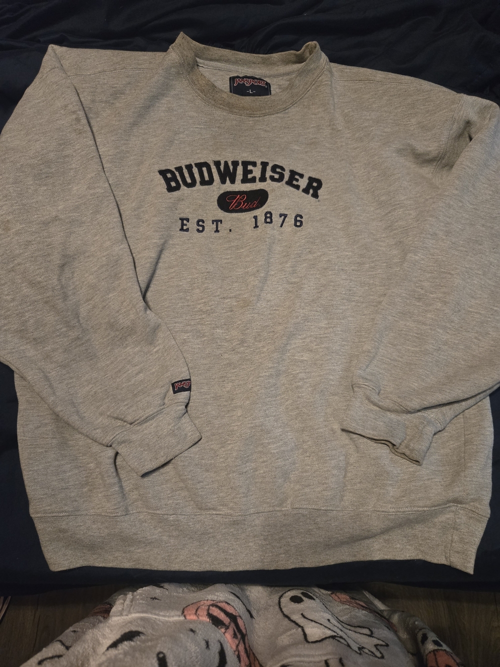 Jansport Men's Light Gray Crewneck Sweatshirt with Embroidered Logo